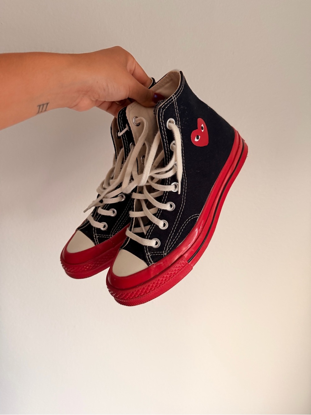 Converse Comme des Garçons Black High-Top Sneakers with Red Sole and Heart